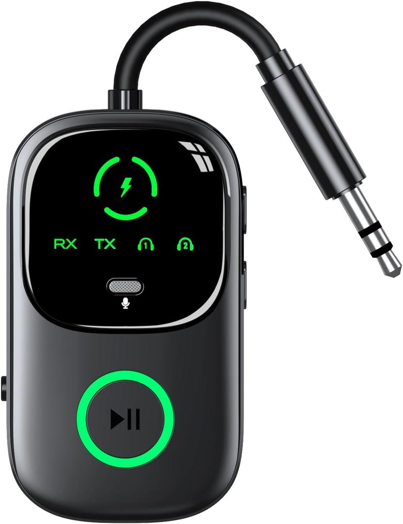 LED Display 2 in 1 Bluetooth 6.0 Transmitter Receiver 3.5mm AUX Jack RCA Wireless Audio Adapter Dongle for Airpods Headphones TV Airplane Flight Car Speaker Home Stereo, Dual Pairing & Handsfree Call