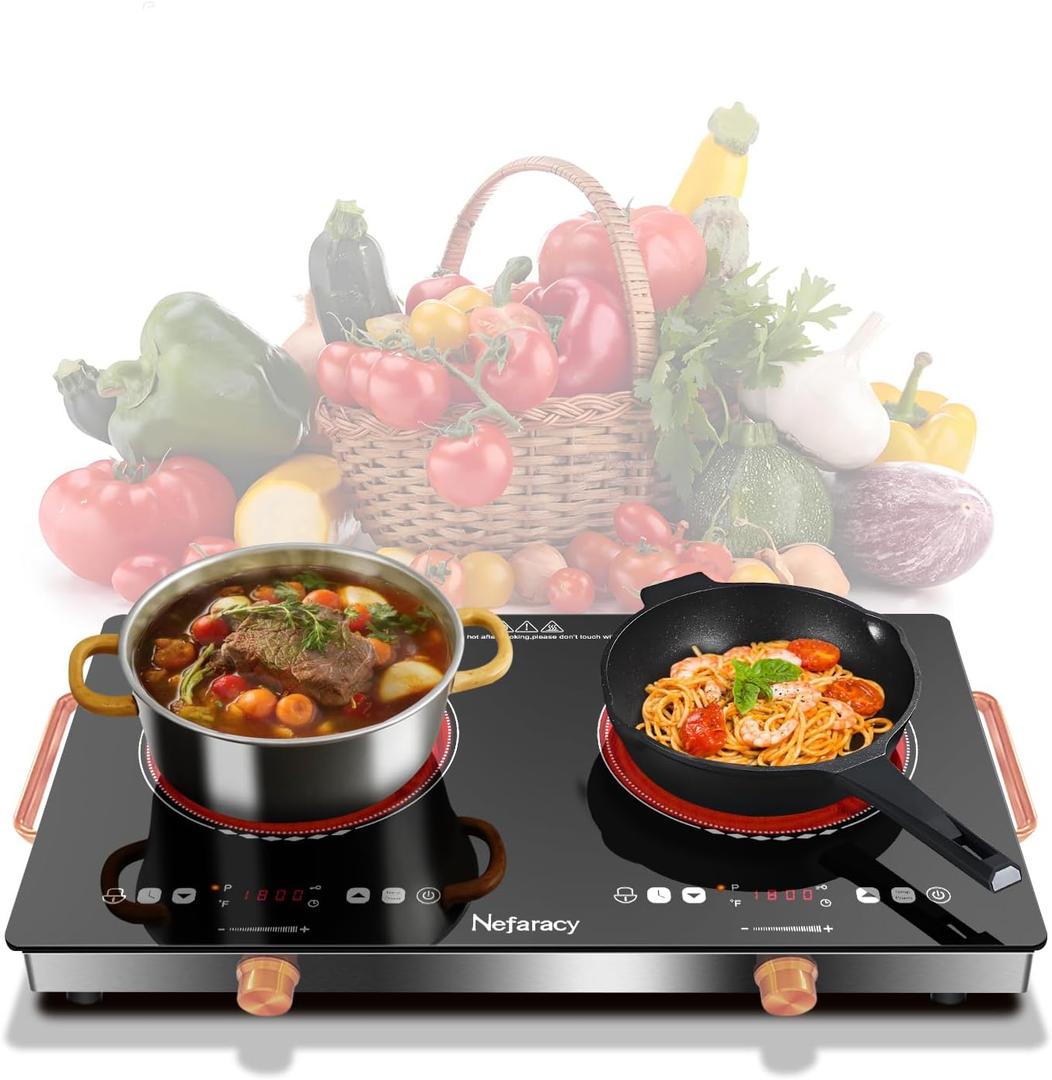 2 Burner Electric Cooktop - 24 Inch Electric Stove 110V, 2000W Portable Electrics Stove Top with Handle, 9 Power Settings, Senor Touch & Knob Control, Safety Lock, Timer, 110-120V Plug in