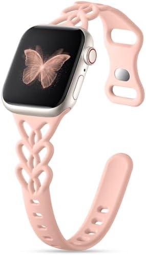 Wepro Slim Braided Silicone Band: for Apple Watch Bands Women 40mm 41mm 38mm 42mm 44mm 45mm 46mm 49mm - Cute Heart Lace Breathable Thin Sport Strap for iWatch SE Series 10 9 8 7 6 5 4 3 1 Ultra 2