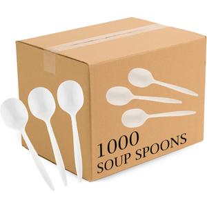 Plasticpro Cutlery Plastic Soup Spoons Medium Weight Disposable Silverware (White,1000 Soup Spoons)