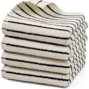 Jacquotha Hand Towels 4 Pack, Cotton Face Towels for Bathroom & Spa Days, Decorative Black Stripes for Kitchen Decor, 14 x 29