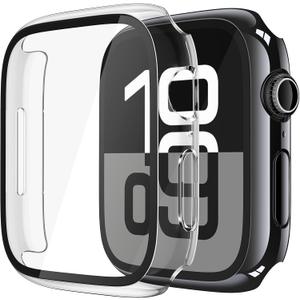 Misxi 2 Pack Tempered Glass Case Compatible for Apple Watch Series 11 (2025) Series 10 46mm, Hard PC Screen Protector Overall Protection Scratch-Resistant Cover for iWatch, 1 Jet Black + 1 Transparent