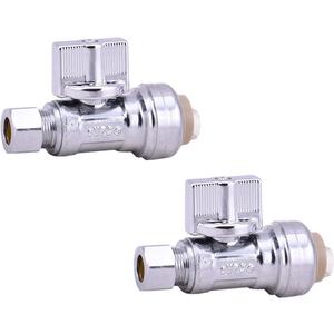 LD Valve-1/4 Turn Push-Fit Straight Stop Valve,1/2-in Push Fit Ptc x 3/8-in OD Compression Brass Straight Water Valve,Chrome Plated Str Supply Shut Off Valve for Faucet or Toilet Installation (2-Pack)