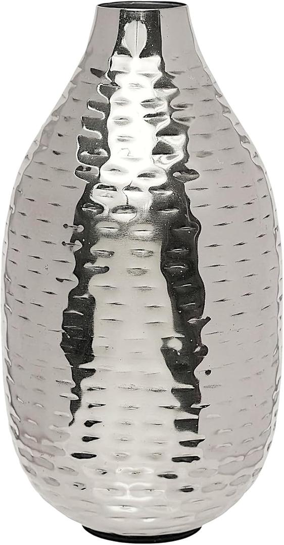 Hosley Silver Vase for Decor 8.75" Hammered Metal Flower Vase, Modern Tabletop Centerpiece Vases for Living Room Decor, Dining Table, Weddings, Faux Dried Floral Decorative Vases