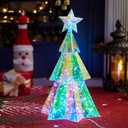 JOIEDOMI Lighted Prismatic Iridescent Christmas Decorations with LED Lights, USB Powered Indoor Christmas Decoration, 15 inch Iridescent Xmas Decor for Party Holiday Desktop, Multicolor Tree