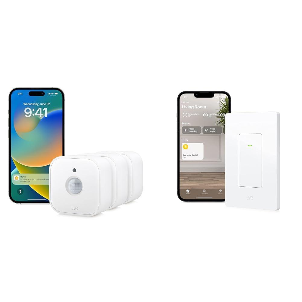 Eve 3-Pack Smart Motion & Light Sensor, Matter & Thread, IPX3, Automatic Activation, Apple HomeKit, Alexa, Google Home, SmartThings, White
