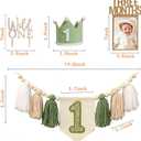 1st Birthday Highchair Banner Decorations Wild One High Chair Banner With Green Tassel Garland Crown Hat Wild One Cake Topper Baby Photo Banner Photoshoot Props Photo Props(Green)
