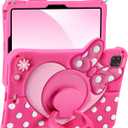Boaretiu Kids Case for iPad Air 11 inch (M2 M3) 6th/5th/4th Generation/Pro 11" 4th/3rd/2nd/1st - Cute Girly Cartoon Soft 3D Bow Heart Silicone Tablet Case with Strap & Rotating Stand for Girls Teens