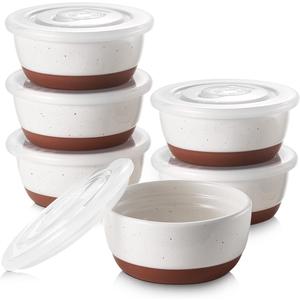 DOWAN 4 oz Ramekins with Lids Oven Safe for Creme Brulee Souffle, Porcelain Ramekins for Baking, Small Bowls Set of 6, Glaze with Specks