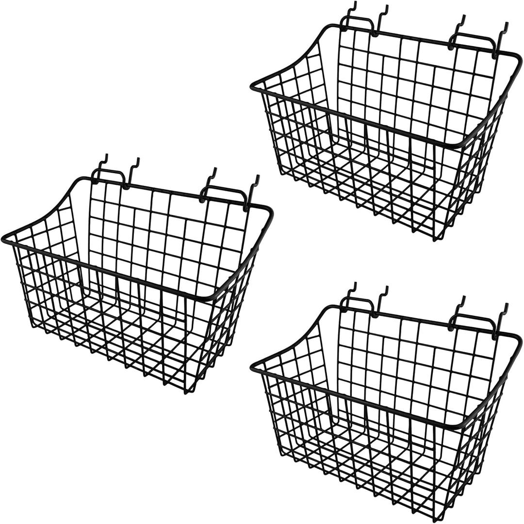 3-Pack Pegboard Baskets with Hooks, Wall Organizer Hooks Assortment, Workbench Storage System for Hardware, Attachments, Accessories