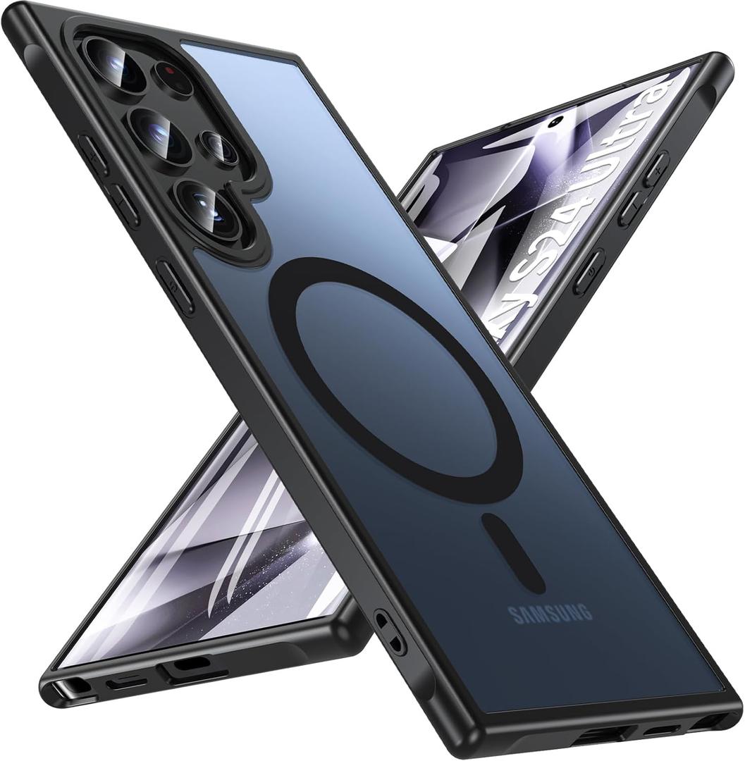 OWKEY for Samsung Galaxy S24 Ultra Case 6.8'', Magnetic Samsung S24 Ultra Case Compatible with Magsafe, [Shockproof Military] Translucent Back Slim Bumper Cover Phone Case Samsung S24 Ultra, Black