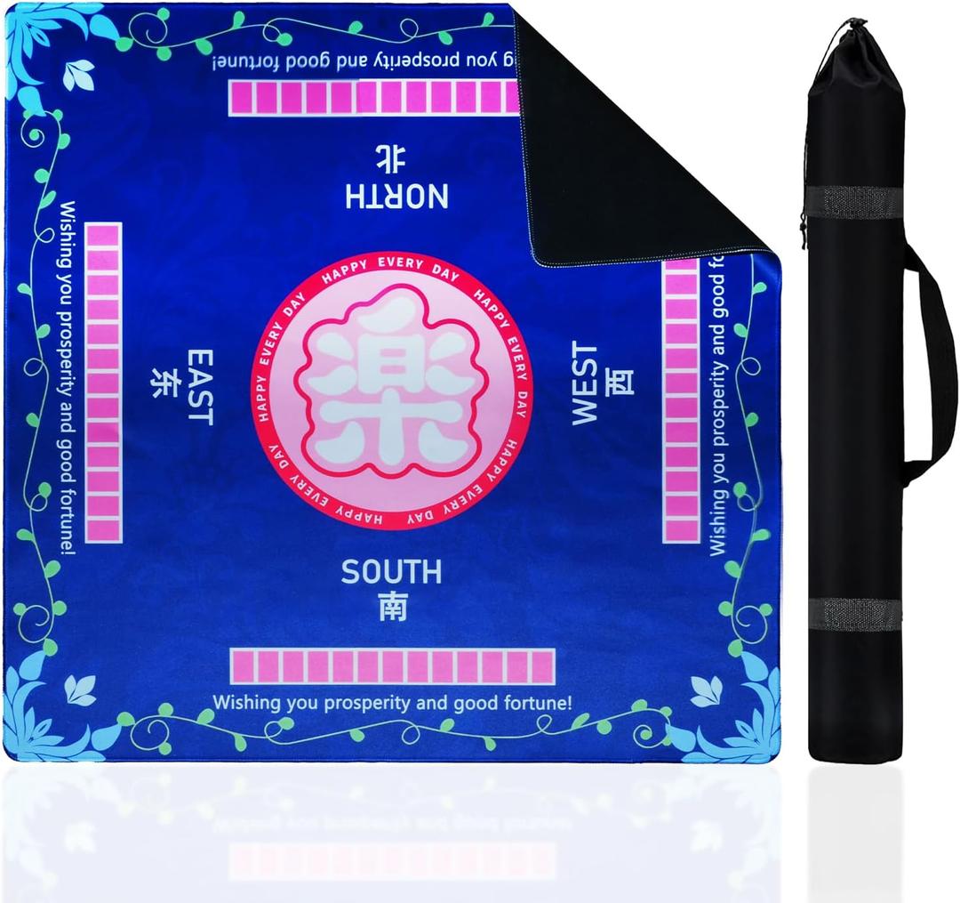 Upgrade Mahjong Mat 31.5x31.5 Inch, Non-Slip Noise Reduction Waterproof Table Game Mat for Poker, Cards, Dominoes, Board & Tile Games with Carry Bag