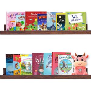 AZSKY Floating Book Shelves Wall Mounted Photo Shelf Picture Ledge Deep Walnut Display Shelves for Home Living Room Bedroom Bathroom Office Set of 2