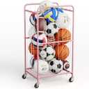 Olldide 43-Inch Large Ball Storage Basket with Wheels, Rolling Cart Sports Equipment Garage Organizer with Elastic Rope for Easy Access, Holder for Basketball, Soccer, Volleyball, Football