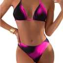 SHENHE Women's 2 Piece Swimsuits Tie Dye Halter Triangle Bikini Set Bathing Suits (Medium, Black)