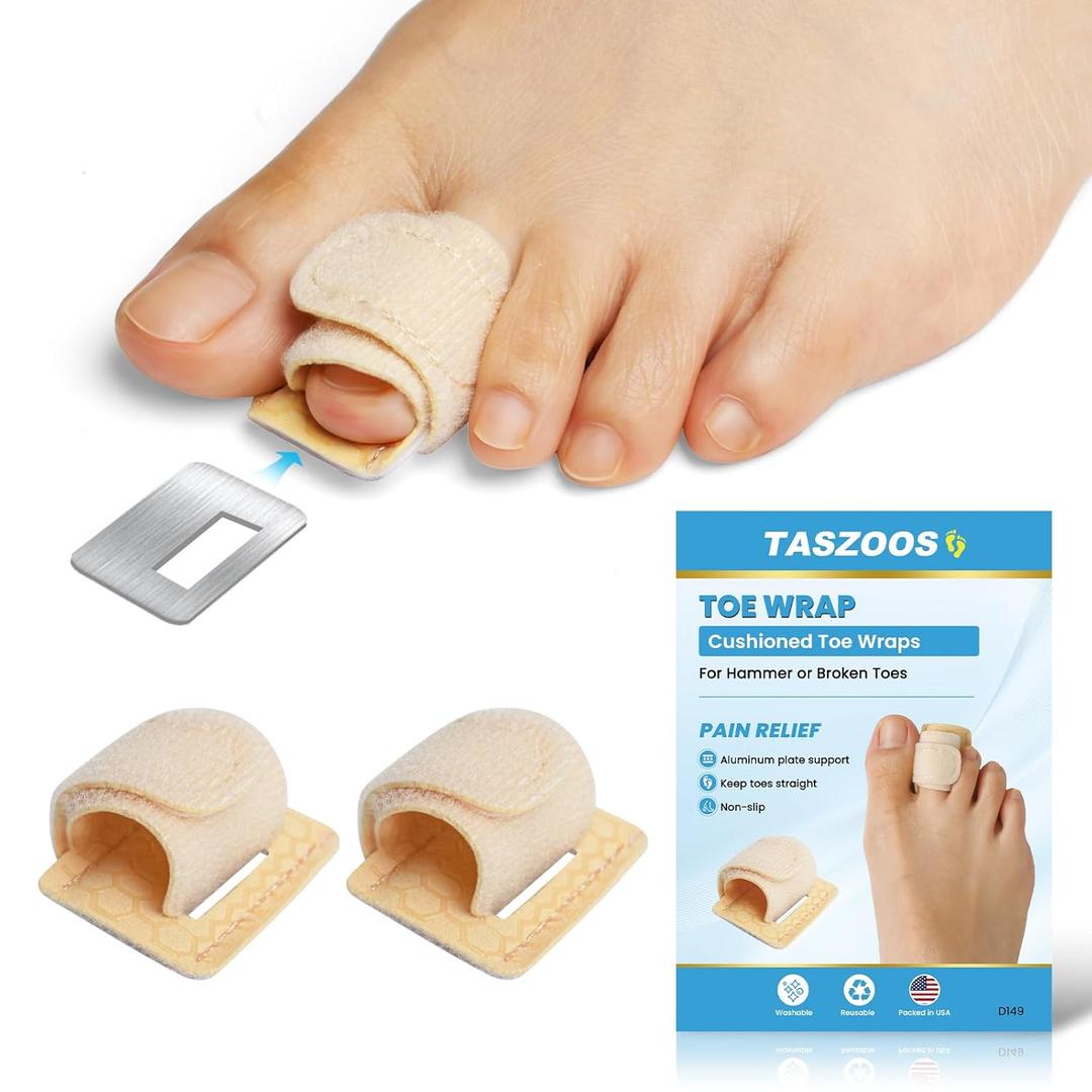 Hammer Toe Straightener Corrector for Women & Men - Adjustable Hammer Toe Straightener with Aluminum Plate, Toe Splints Wraps - Realign Bent, Curled, Crooked, Claw, Hammer Toes - 2pcs (Beige)