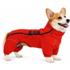 Warm Double Layers Dog Vest - 4 Legs Covered Windproof Waterproof Reflective Coat for Outdoor Skating - Costume for Corgis Dachshund - Orange, Size: D-L (Dachshund/Corgi Back 17")