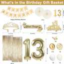 13th Birthday Decorations for Girls, Gold 13 Birthday Girl Decorations, Official Teenager 13 Sash and Crown, Banner, Fringe Curtains, Hanging Paper Fans, 13 Year Old Party Supplies Set