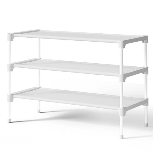 Kitsure Shoe Rack - Premium Non-Woven Shoe Rack Shelf, Shoe Organizer for Closet, Entryway, Garage & Corridor, Sturdy & Durable Long Stackable Shoe Shelves, Medium, White