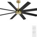 WINGBO 60" Large DC Ceiling Fans without Lights, 3 Downrods, 8 Plywood Blades, 6-Speeds Reversible DC Motor, Indoor Ceiling Fan No Lights for Bedroom Living Room Patio, Brass and Black