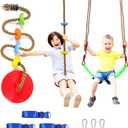 Tree Swing Climbing Rope 2 Pack Multicolor with Platforms Red Disc Swings Seat - Outdoor Playground Set Accessories Tree House Flying Saucer Outside Toys - Bonus Carabiner and 4 Feet Strap