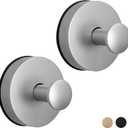 Suction Cup Hooks for Shower, Bathroom, Glass Door, Mirror, Tile - Loofah, Towel, Coat, Robe for Hanging up to 15 lbs Brushed Gold, Brushed Nickel Chrome, Black - 2 Pack (Brushed Nickel/Chrome)