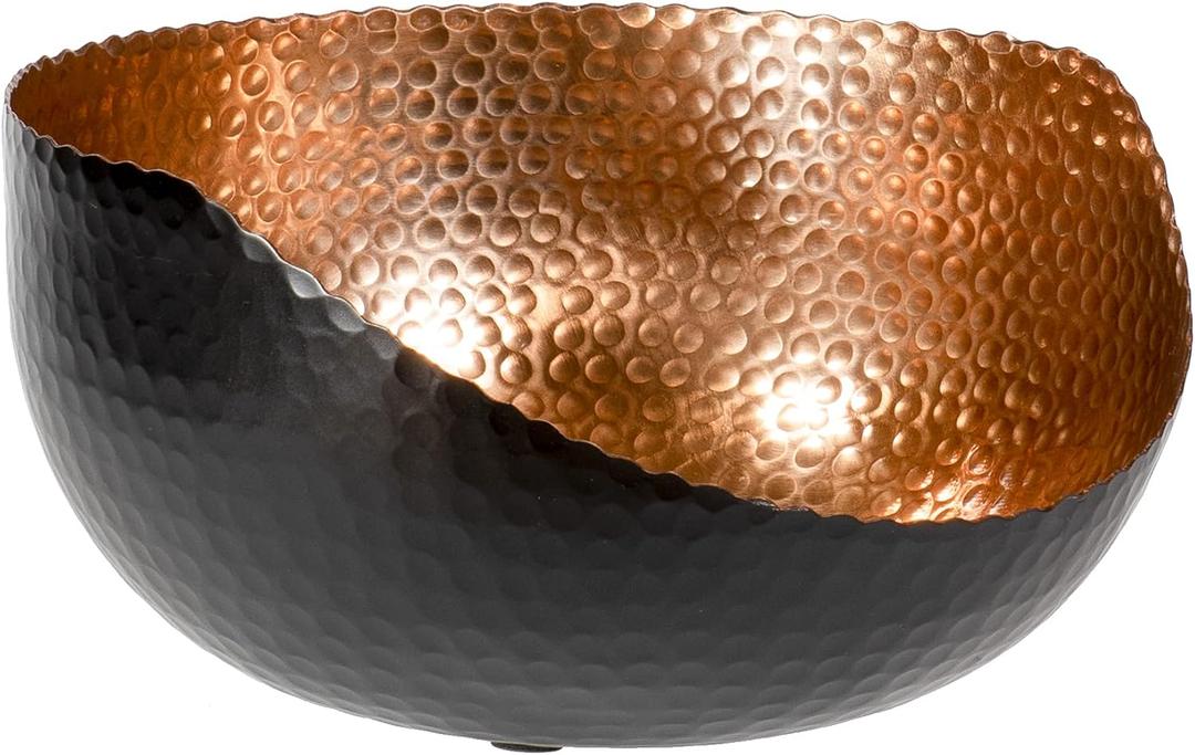 Red Co. 10 inch Decorative Hand-Hammered Aluminum Slant Cut Centerpiece Bowl, Black/Copper