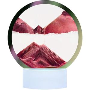 Moving Sand Art Picture Round Glass 3D Deep Sea Sandscape in Motion Display Flowing Sand Frame, Large Desktop Art Toys, Home & Office Desktop Decorations(Red, Button-Crotrol)