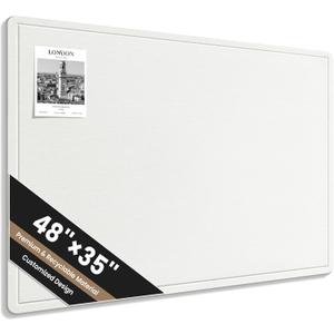 Large Bulletin Board, 48 X 35 Inches Felt Cork Board with 40 Pushpins, Foldable Felt Notice Pin Board Photo Display Board with Self-Adhesive Tape for Office Home School (White, 48x35 inch)