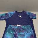 Halcurt Women Short Sleeve Two Piece Rash Guard Set UPF 50 Swim Shirt with Board Shorts (X-Large, Navy Blue Printed Top+printed Bottoms)
