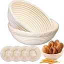 Banneton Bread Proofing Basket - Proofing Basket Set of 2 (9 inch Round) - Natural Rattan Banneton with 4 Linen Liners - Bread Basket for Sourdough Bread Baking Supplies