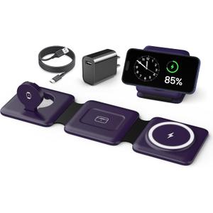 Iseyyox Charging Station for Mag Safe Apple - 3 in 1 Magnetic Foldable Wireless Charger Pad - Travel Charging Mat for iPhone 17 16 15 14 13 12 Pro Max Plus Watch & Airpods