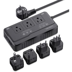 2000W Voltage Converter US to Europe for Hair Dryers, 7-in-1 220V to 110V Converter for European Travel with 3 AC/2 USBA/2 USBC Ports, Universal Power Converter Adapter Combo with EU/UK/IT/AU Plug