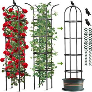 Obelisk Trellis for Climbing Plants Outdoor, 6.2 FT Plant Support for Tomato, Rose, Flowers, Grape, Pea, Cucumber, Rustproof Plastic Coated Metal Plant Tower for Potted Plants  1PC Garden Trellis