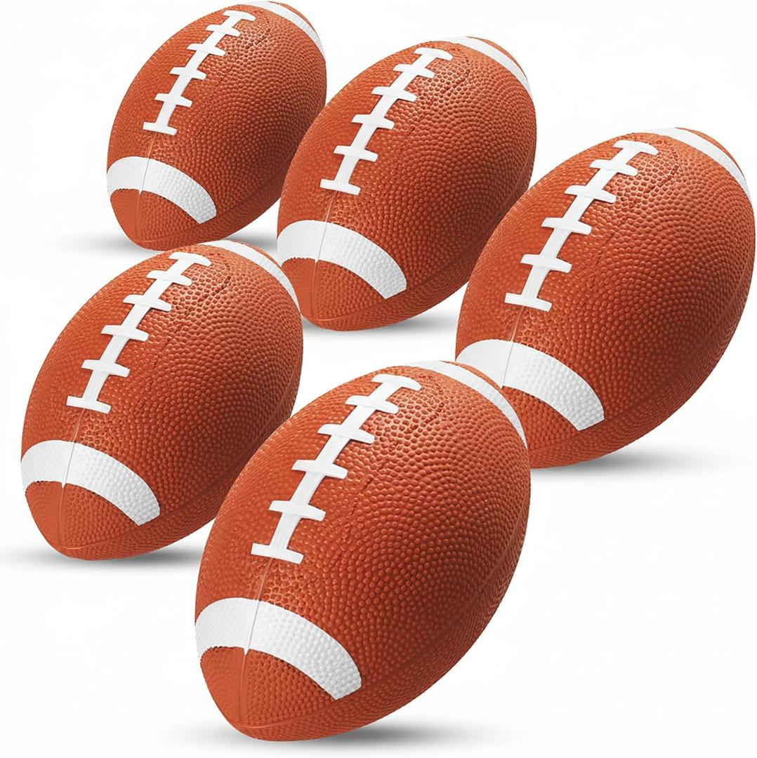 PlayBolt 6-Inch Mini Footballs for Kids (Pack of 5) - Inflatable PVC Football Toys for Boys & Girls w/Hand Pump, Easy to Grip Small Sports Balls for Backyard, Recess, Party Favor, Indoor/Outdoor