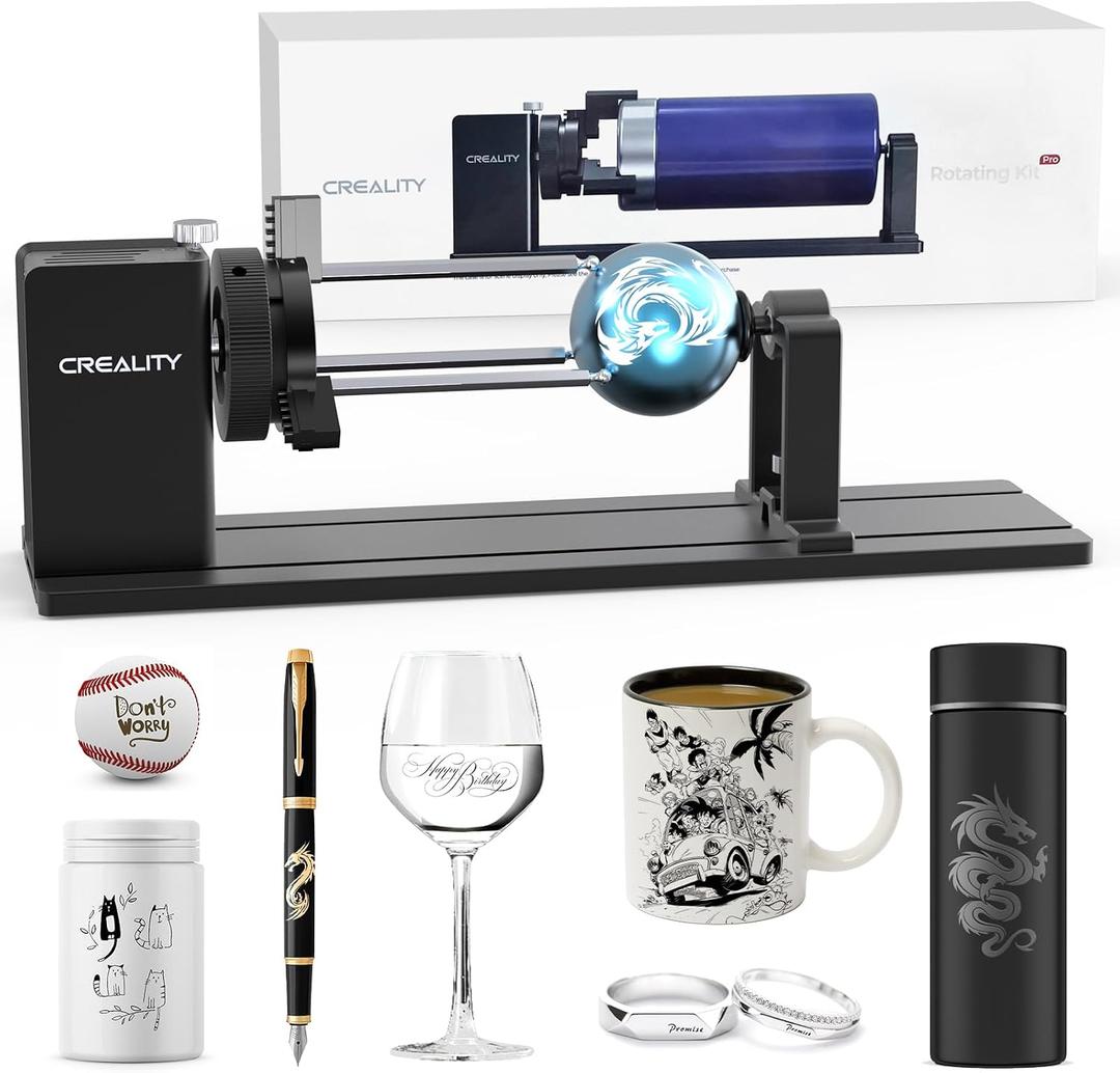 Creality Laser Rotary Roller for Engraving Curved Surface Objects
4 in 1 Multi-Function Laser Engraver Accessorie ,for Engraving Cylindrical Objects, Wine glass, Baseball Bat, Ring