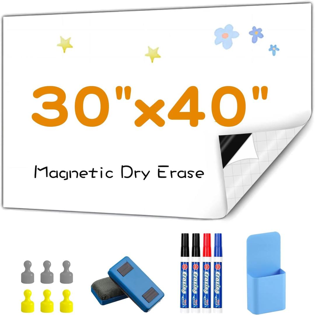 Magnetic Whiteboard Contact Paper, 30" x 40" Stick on Magnetic Dry Erase White Board Sticker on Wall, Easy to Write for Drawing, School, Office, Kitchen Fridge