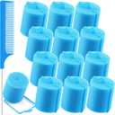 Syhood 12 Pcs Jumbo Foam Sponge Hair Rollers 1.89 Inch Soft Sleeping Curlers Flexible Large Foam Rollers and Rat Tail Comb for Hair Styling(Blue)