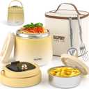 Thermo for Hot Food Adults 40OZ Soup Thermo Lunch Containers Wide Mouth Vacuum Insulated Food Jar Stainless Steel Leakproof Lunch Box with Spoon and Fork, Keeps Food Warm, Ideal Gift for Women (Yellow White)