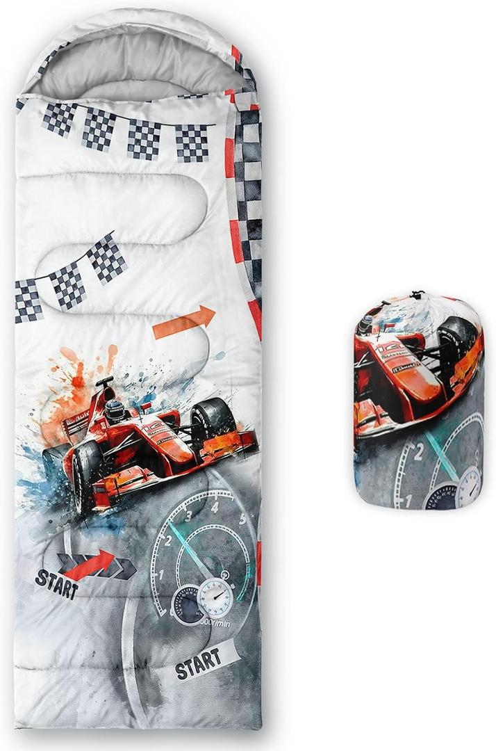 Kids Sleeping Bag for Boys Girls,Checkerboard Cat Print-Lightweight Warm Portable Outdoor Indoor-Waterproof Cold Weather Resistant Sleeping Bag for Camping Hiking (Karting)