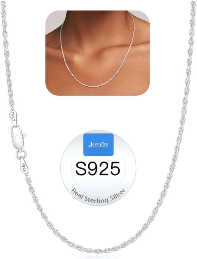  925 Sterling Silver Chain Necklace for Women, 2MM Rope Chains Silver Chain for Women Classic & Sturdy Women's Chains Necklace, Sterling Silver Necklaces 18 Inch