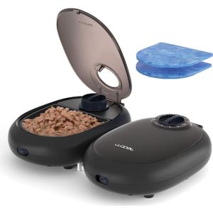 WOPET Automatic Cat Feeder 48H Programmable Pet Food Dispenser with Ice Pack for Freshness, Yogurt & Canned Meals  Perfect for Cats, Kittens & Small Dogs (Black)