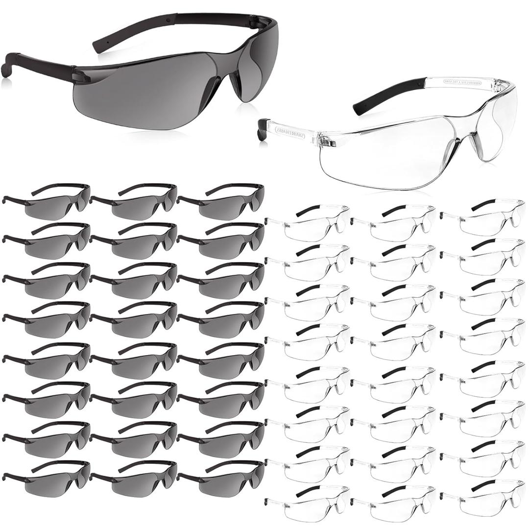 50 Pack Safety Glasses ANSI Z87.1 Scratch Resistant Eyewear for Women Man Lab Goggles Eye Protection (118- 25clear+25grey)