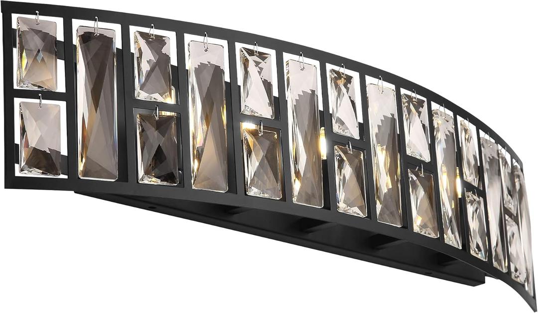 24 inch Bathroom Vanity Light,Modern 5-Lights Crystal Glass Bathroom Light Fixture Over Mirror,Black Wall Light Suitable for G9 Bulb,BD003-5-BK-1
