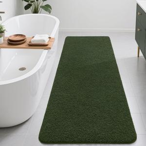 Bathroom Runner Rugs 60x24, Extra Soft and Absorbent Bath Mats, Non-Slip Shaggy Long Bath Rug for Bathroom Floor, Tub and Shower, Machine Washable, Quick Dry, Olive Green