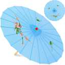 33" Blue Flower Silk Cloth Decoration Handmade Parasol Umbrella Chinese Japanese Asian DIY Art Dance Classical Umbrella for Wedding Parties Photography Costumes Cosplay (Blue)