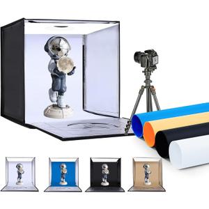 Photo Studio Light Box, 20"x20" Professional Photography Photo Light Box with 160 LEDs Lights & 4 Color Backgrounds for Product Picture Photography