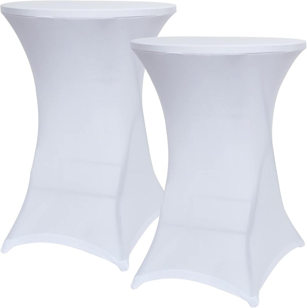 Obstal Cocktail Table Covers Stretch Spandex White Cocktail Table Cover Cloth for Wedding, Banquet and Party (30"-32" Diameter x 42" Height,2Pc)