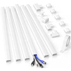 Delamu Cord Hider, 94.5in Cord Covers for Wires on Wall, Large Cable Hider Wire Covers for Cords, Wire Hiders for TV on Wall, Easy Set up Cable Cover Cable Management Kit, 6X W1.18 H0.67in, White (1.18in W x 0.67in H x 94.5in L, White)