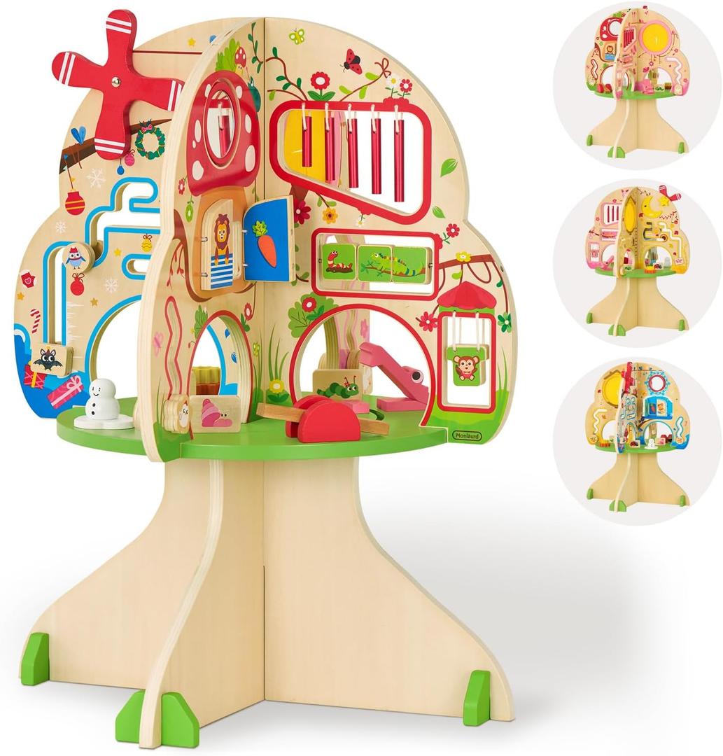 Monlurd Montessori Wooden Tree Activity Center, Sensory Table & Busy Board for Toddlers 1-3, 4-Season Learning Activity Cube for Playroom & Daycare Monlurd Montessori Wooden Tree Activity Center, Sensory Table & Busy Board for Toddlers 1-3, 4-Season Learning Activity Cube for Playroom & Daycare